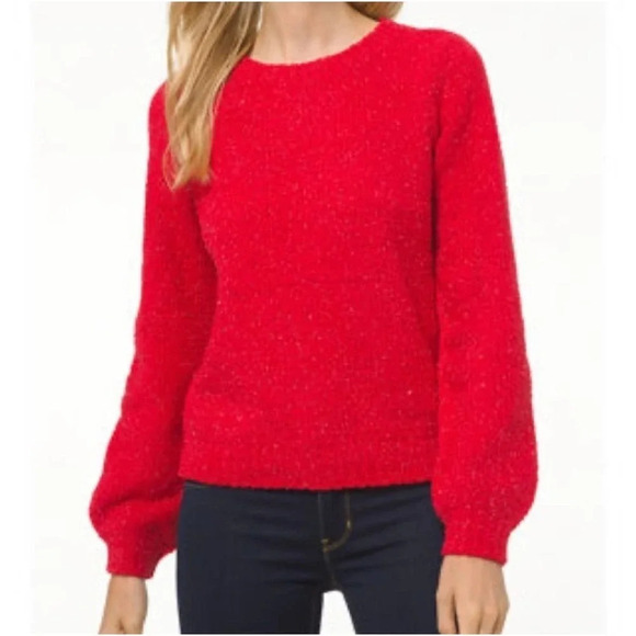 Michael Kors Women's Bright Red Shimmer Pullover Crewneck Sweater Size XS - Picture 2 of 12